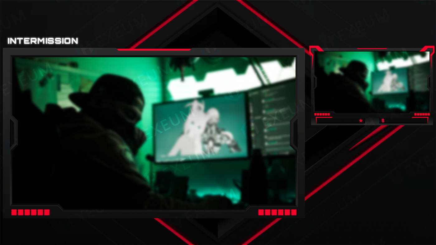 red and black intermission screens