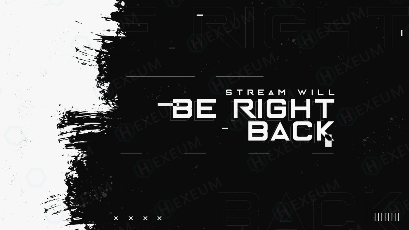 black and white twitch brb screen