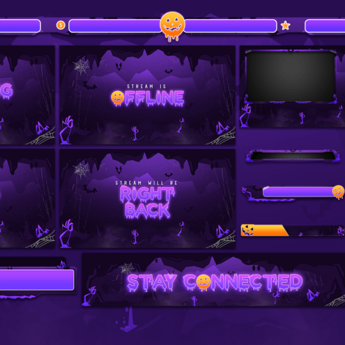 spooky purple twitch overlay package stream layout spooky