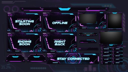 neon tech twitch overlay package stream layout for obs