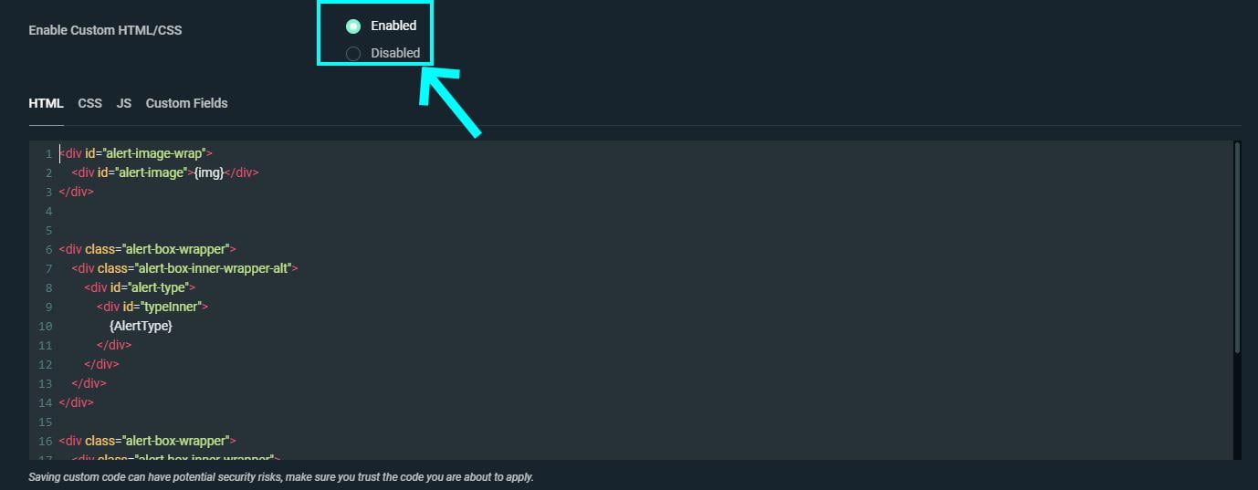 enabling custom code on streamlabs