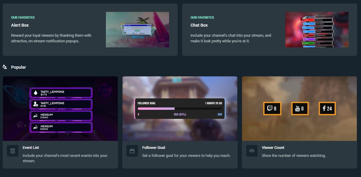 streamlabs dashboard widgets