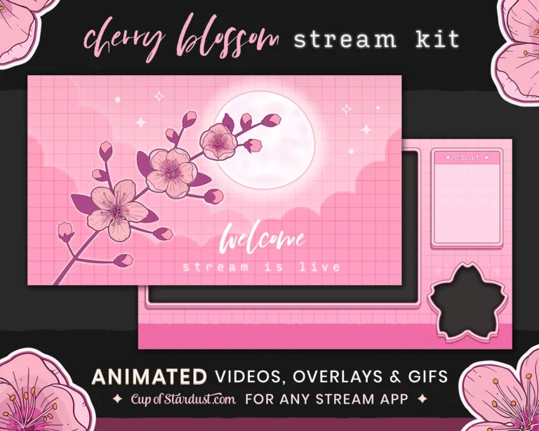 pink japanese cherry blossom vtuber stream overlay