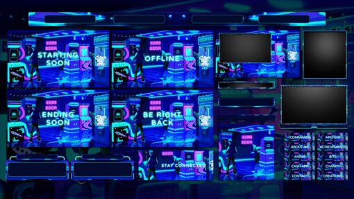 retro arcade twitch overlay package stream layout