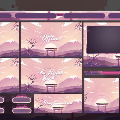free Japanese sakura twitch overlay package stream layout