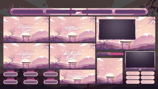 free Japanese sakura twitch overlay package stream layout