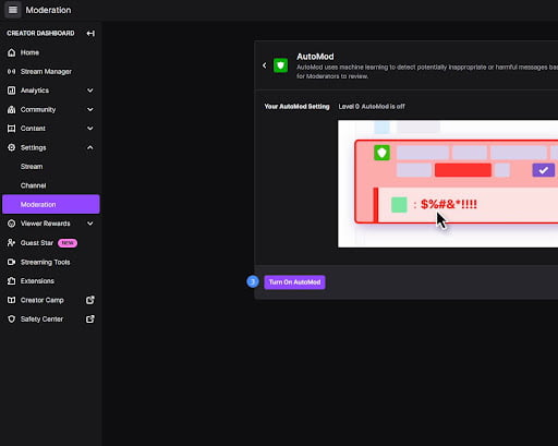 turning on automod for your twitch channel