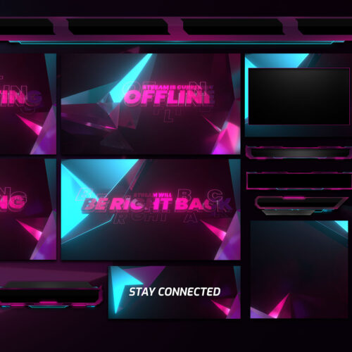 neon 3d pink blue twitch overlay