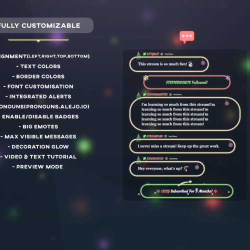neon christmas chat widget customization options