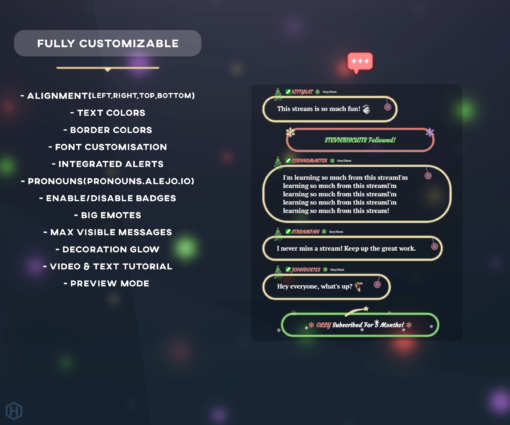 neon christmas chat widget customization options